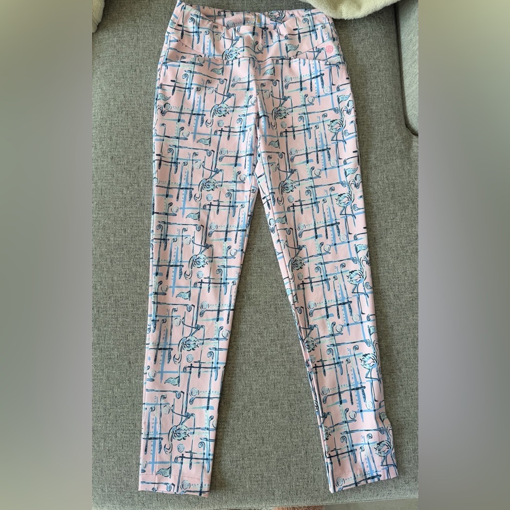 Lilly Pulitzer Luxletic Corso Golf Pants in the "Talk Birdie to Me" print  XXS